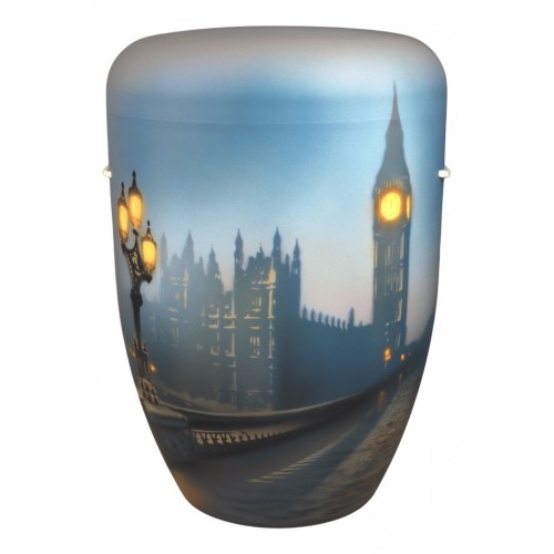 Hand Painted Biodegradable Cremation Ashes Funeral Urn / Casket - Big Ben, Houses of Parliament, London